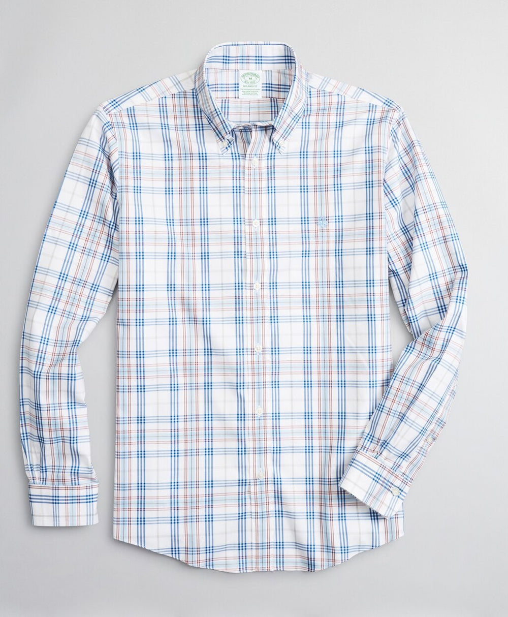 Brooks Brothers Men Stretch Milano Slim-Fit Sport Shirt, Non-Iron Multi-Plaid