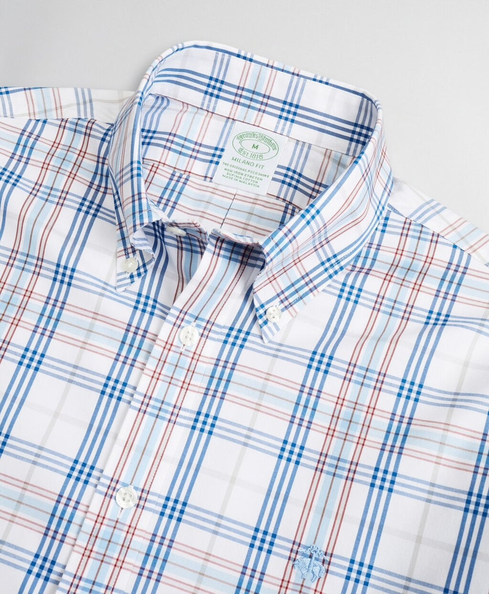 Brooks Brothers Men Stretch Milano Slim-Fit Sport Shirt, Non-Iron Multi-Plaid