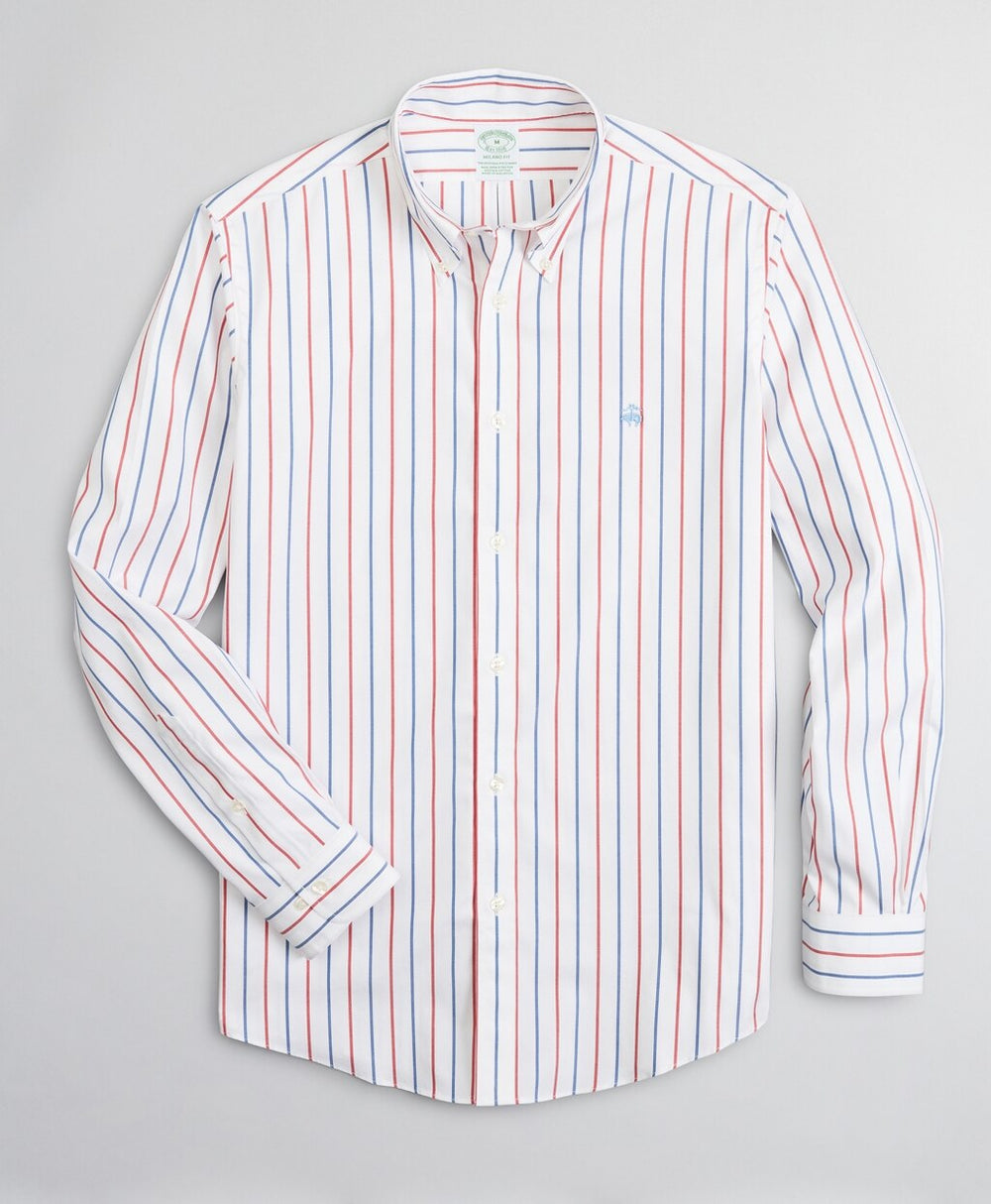Brooks Brothers Men Stretch Milano Slim-Fit Sport Shirt, Non-Iron Stripe
