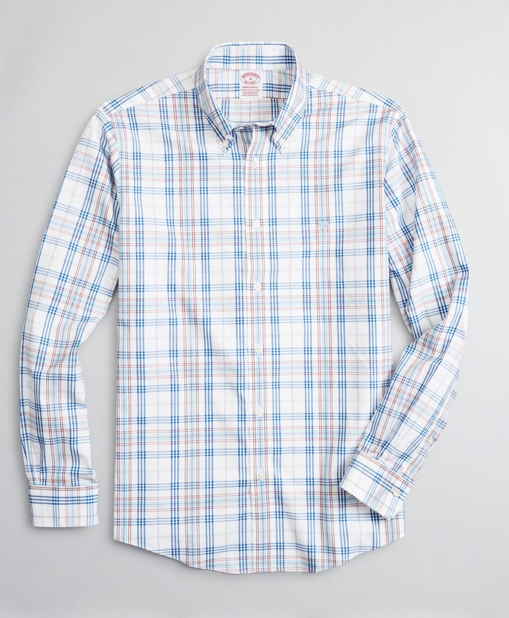 Brooks Brothers Men Stretch Madison Classic-Fit Sport Shirt, Non-Iron Multi-Plaid