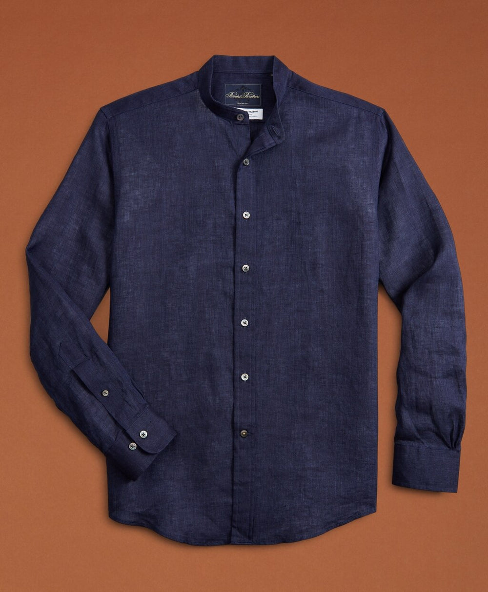 Brooks Brothers Men Golden Fleece® Regent Fit Band Collar Linen Sport Shirt