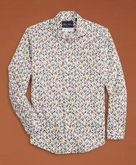 Brooks Brothers Men Golden Fleece® Regent Fit White Flower-Print Poplin Sport Shirt