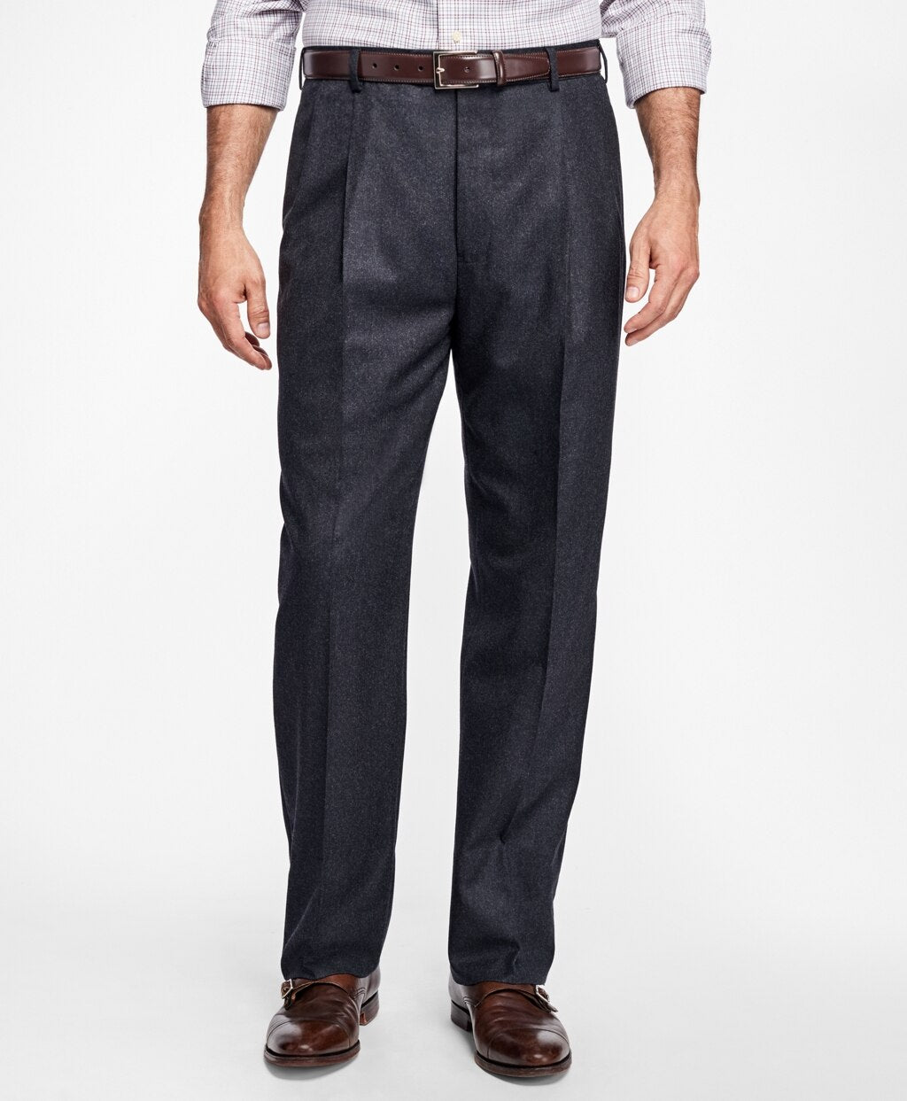 Brooks Brothers Men Madison Fit Pleat-Front Stretch Flannel Trousers