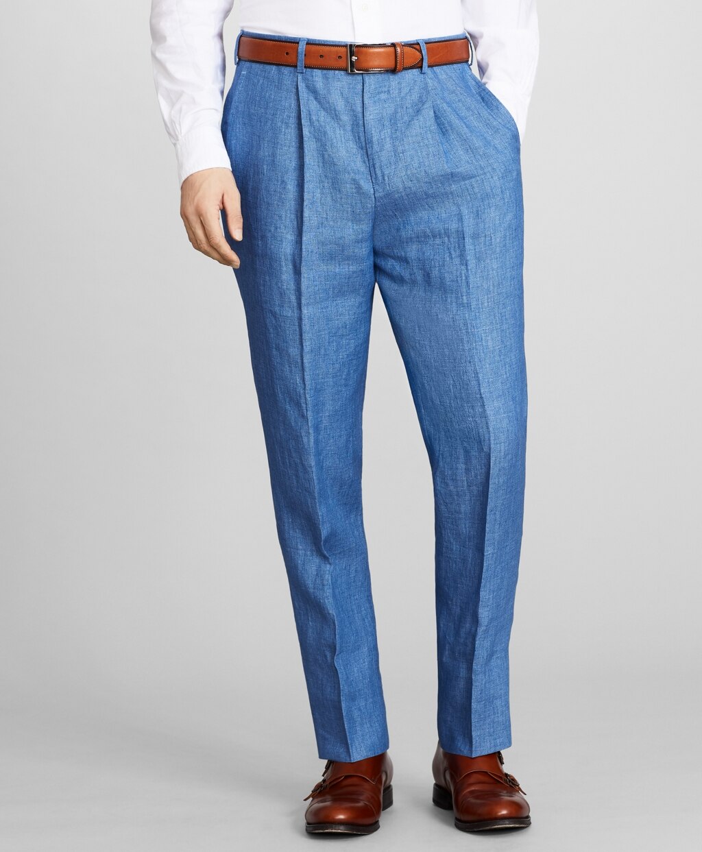Brooks Brothers Men Regent Fit Single-Pleat Linen Trousers