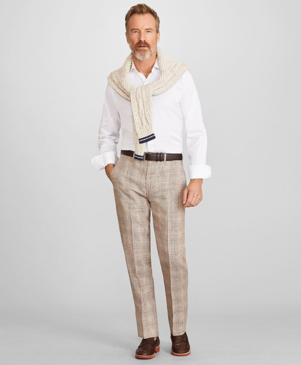 Brooks Brothers Men Madison Fit Check Linen Trousers