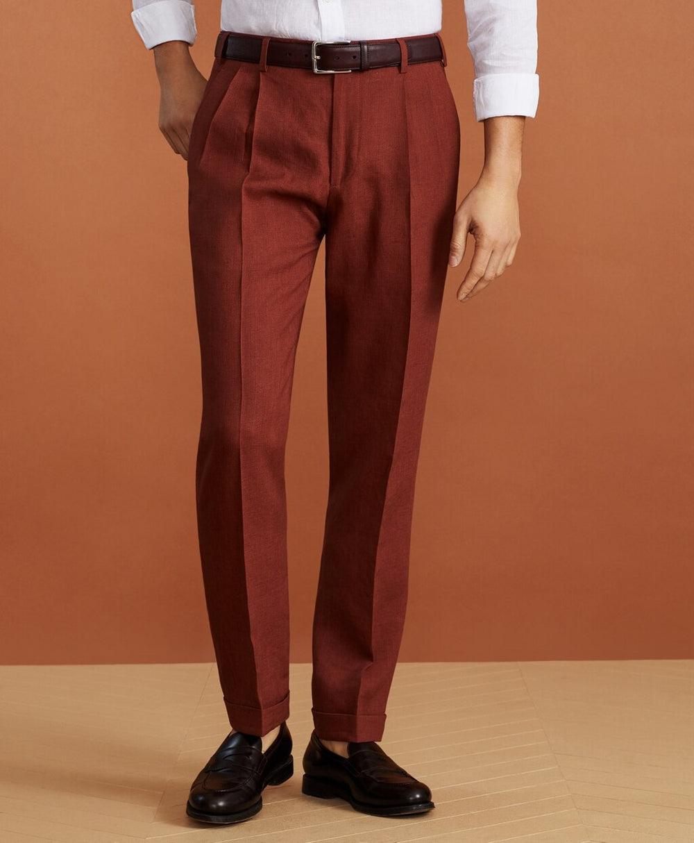 Brooks Brothers Men Golden Fleece® Linen Pleated Chino Trousers