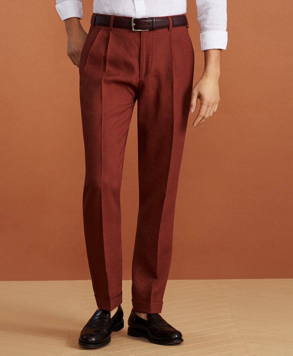 Brooks Brothers Men Golden Fleece® Linen Pleated Chino Trousers