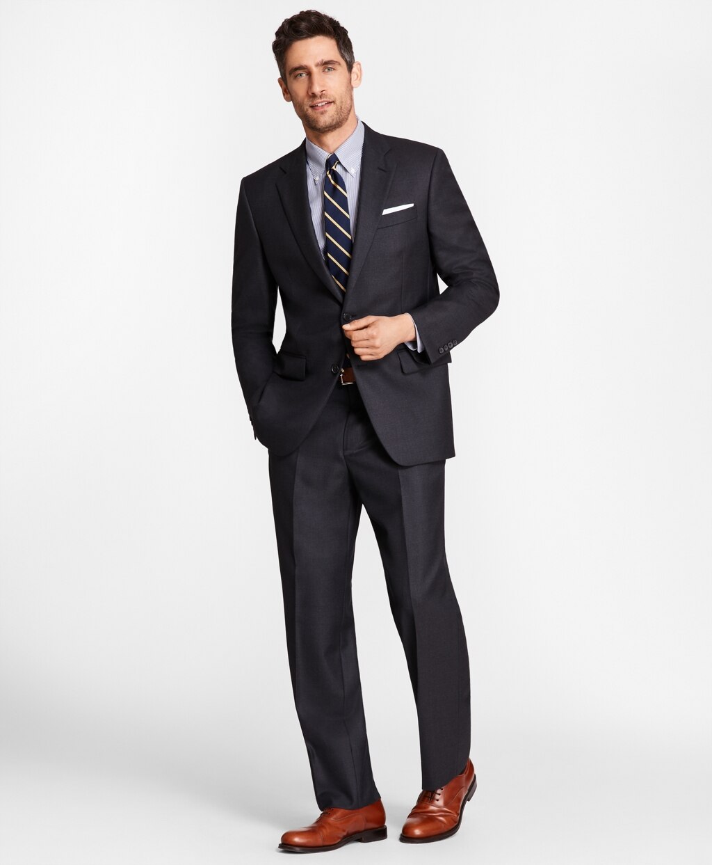 Brooks Brothers Men Madison Fit Saxxon™ Wool Navy Tic 1818 Suit