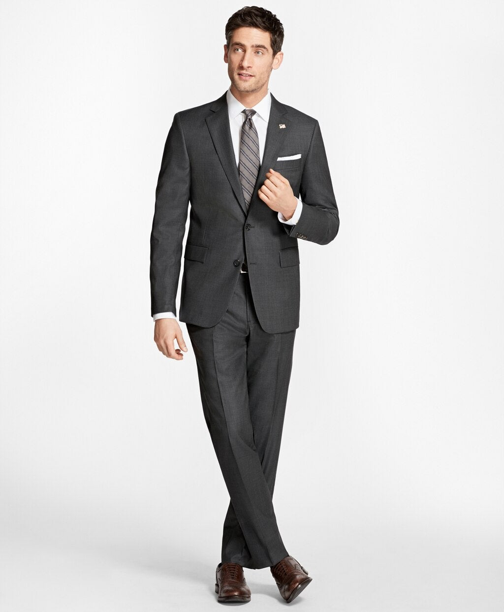 Brooks Brothers Men Regent Fit Saxxon™ Wool Slim Stripe 1818 Suit