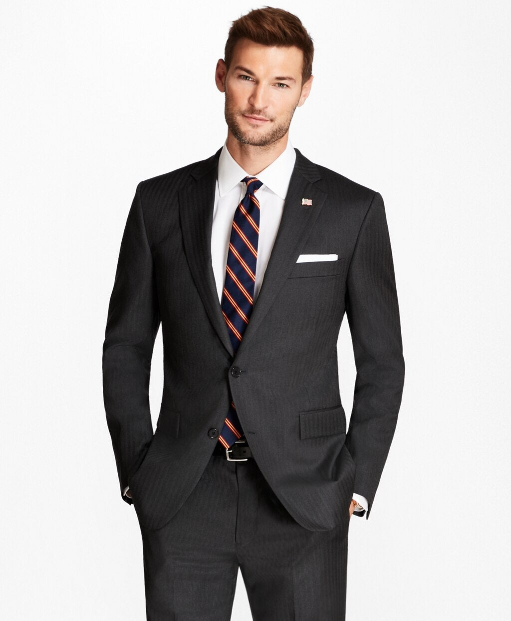 Brooks Brothers Men Regent Fit Grey Herringbone 1818 Suit
