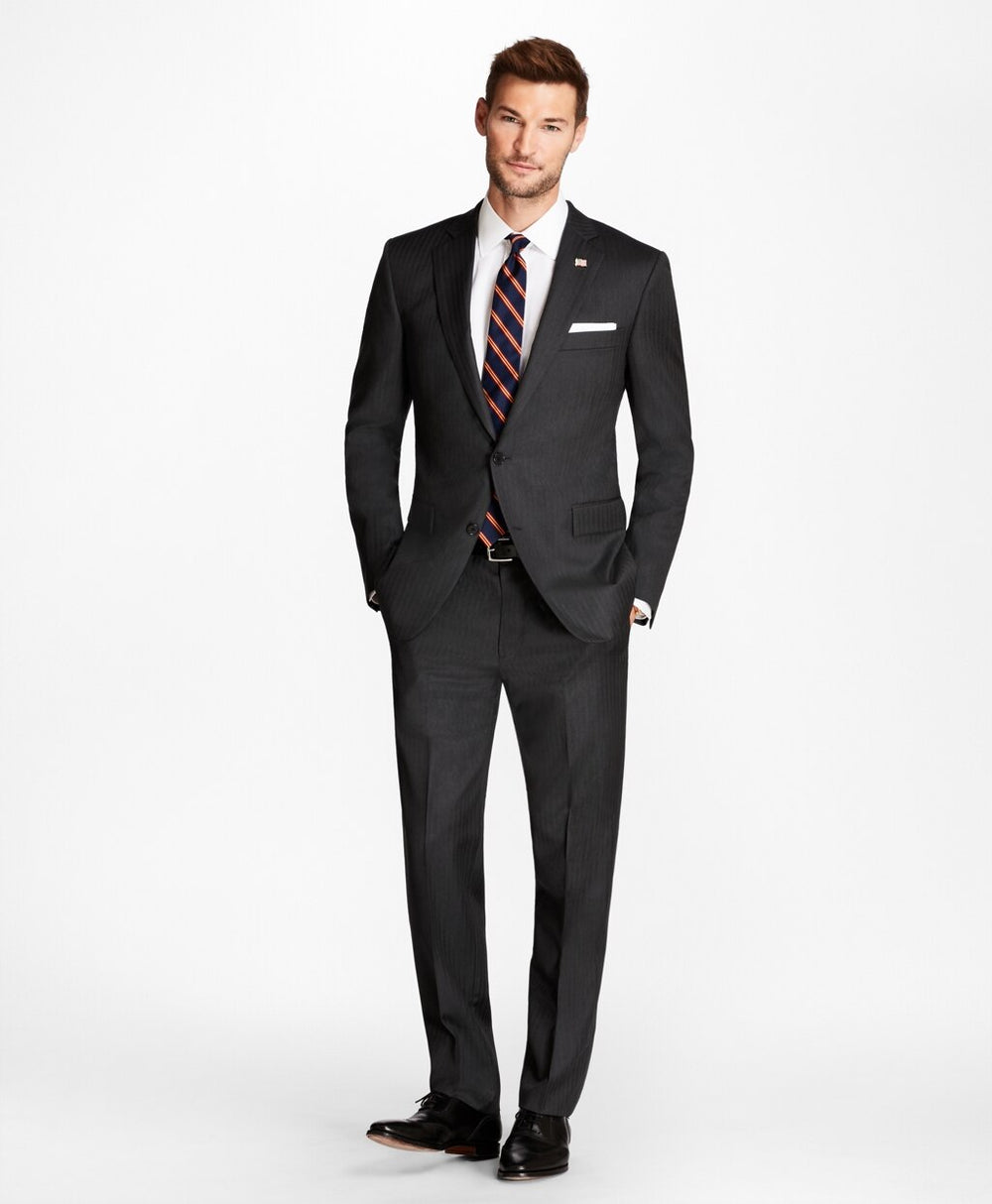 Brooks Brothers Men Regent Fit Grey Herringbone 1818 Suit