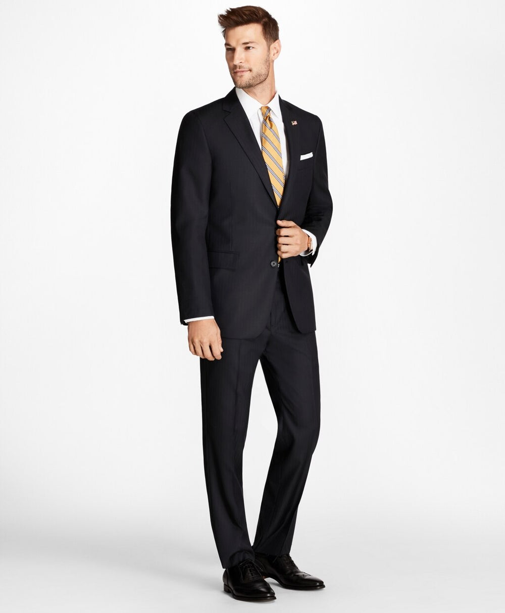 Brooks Brothers Men Regent Fit Blue Herringbone 1818 Suit