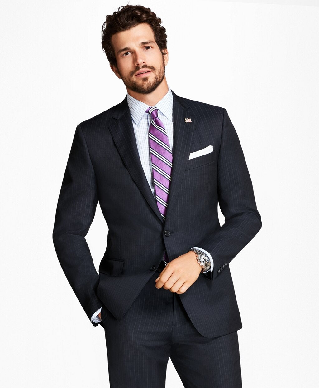 Brooks Brothers Men Regent Fit Tic Alternating Stripe 1818 Suit