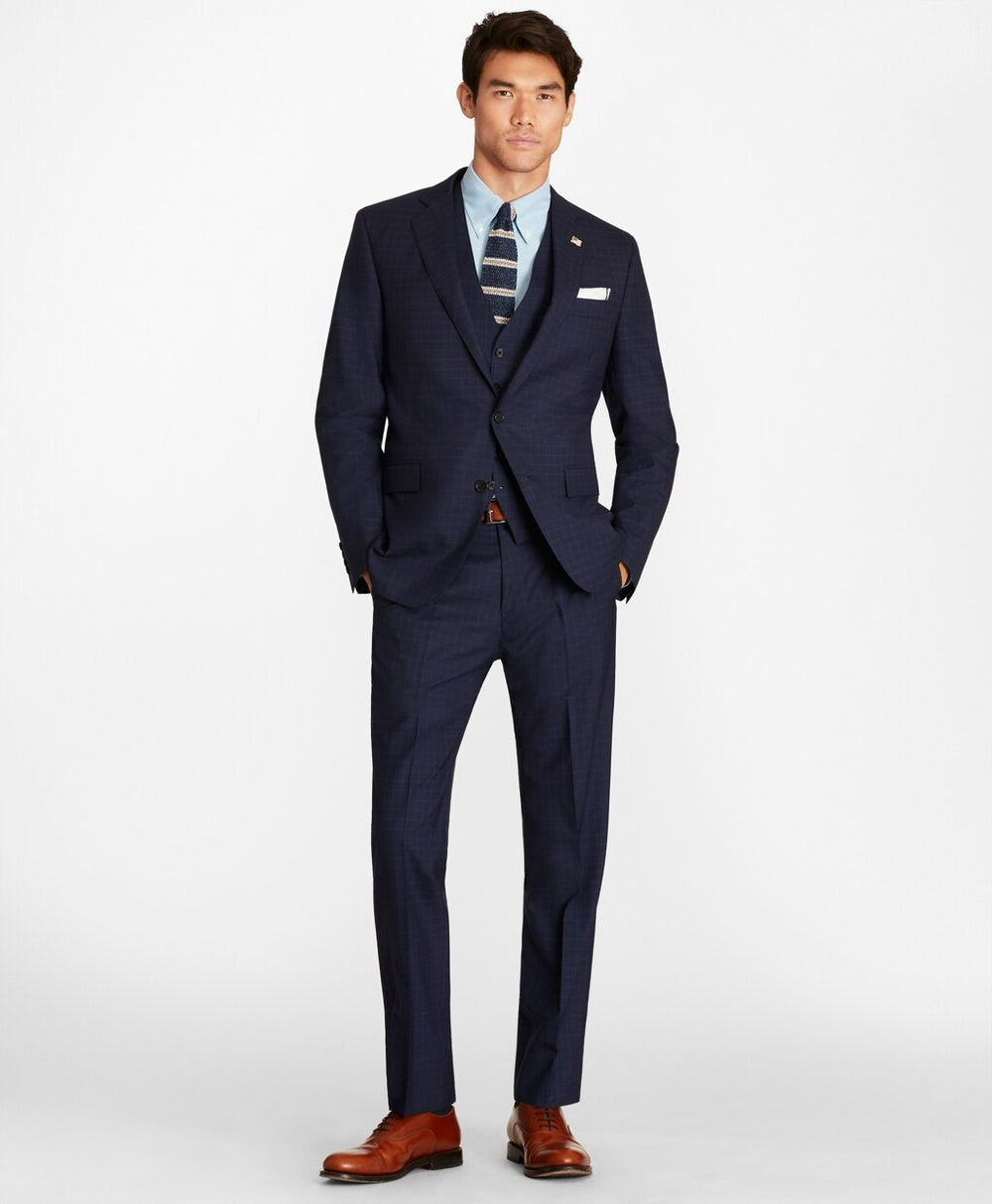 Brooks Brothers Men Regent Fit Check Three-Piece 1818 Suit