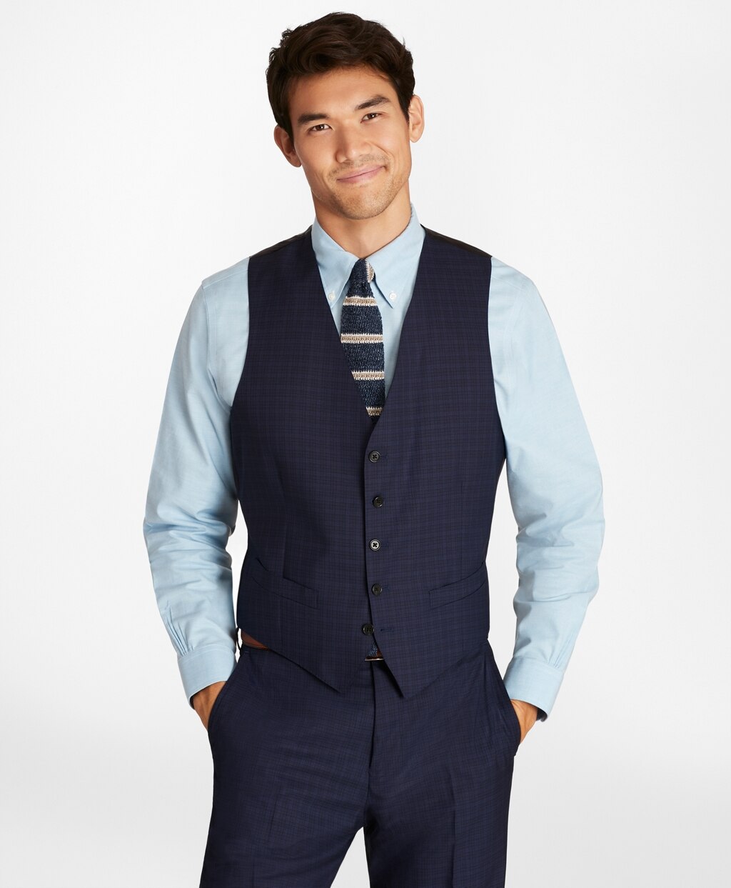 Brooks Brothers Men Regent Fit Check Three-Piece 1818 Suit