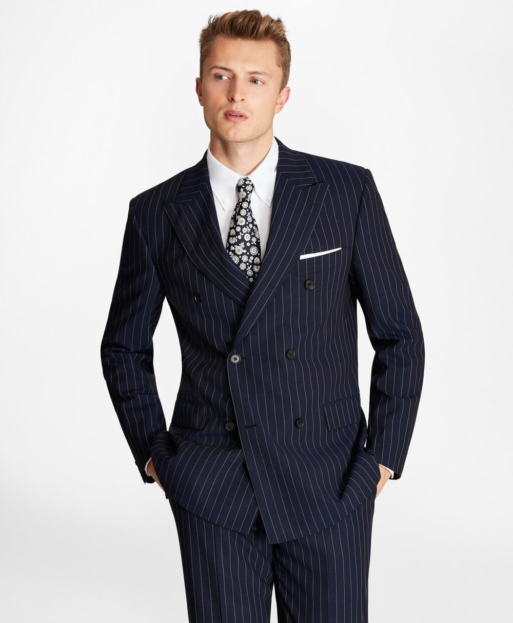 Brooks Brothers Men Regent Fit Double-Breasted Pinstripe 1818 Suit