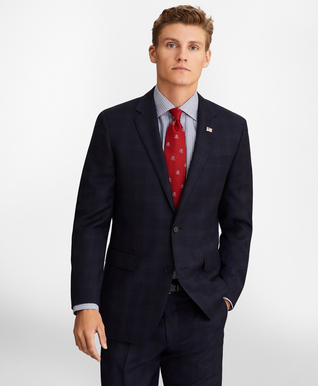 Brooks Brothers Men Milano Fit Plaid 1818 Suit