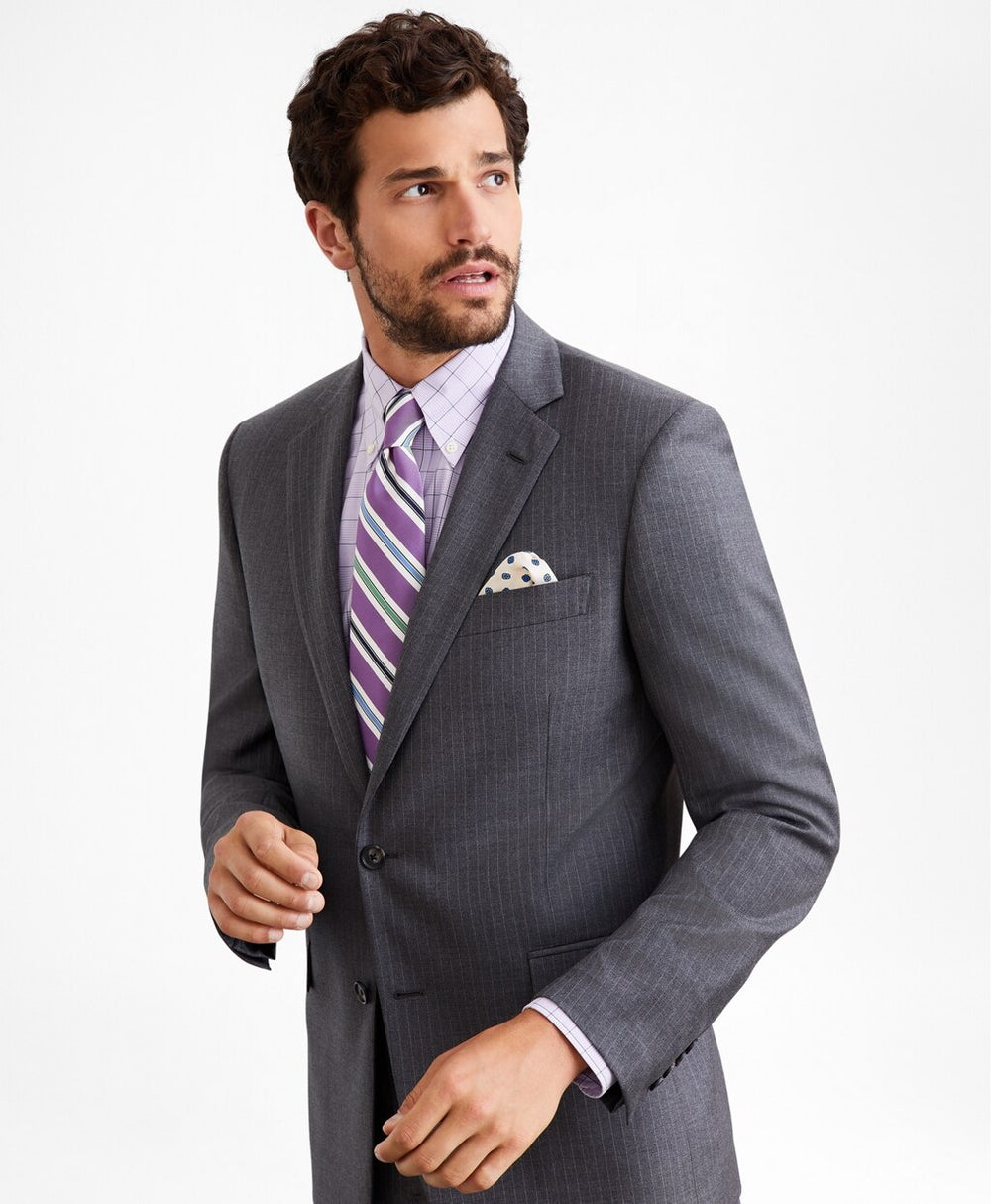 Brooks Brothers Men Regent Fit Two-Button Grey Stripe 1818 Suit