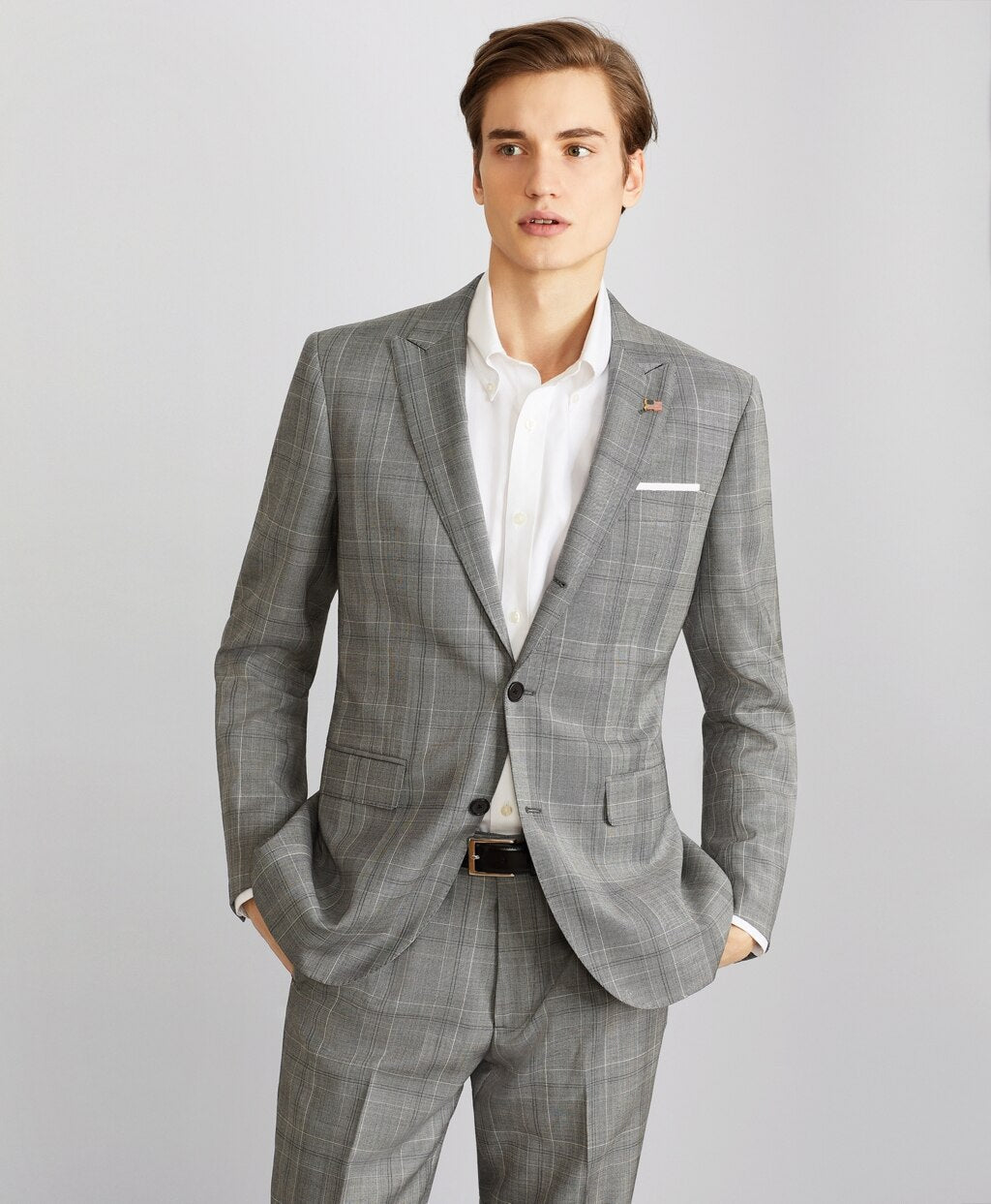 Brooks Brothers Men Milano Fit Three-Button Plaid 1818 Suit