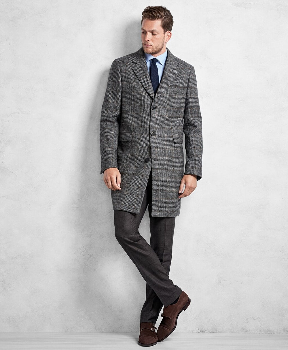 Brooks Brothers Men Golden Fleece® Black and White Plaid Topcoat