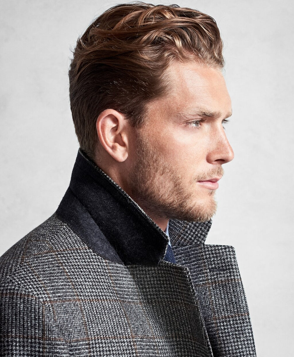 Brooks Brothers Men Golden Fleece® Black and White Plaid Topcoat