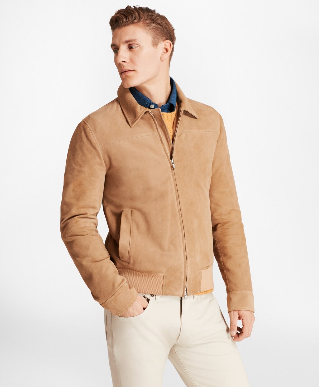 Brooks Brothers Men Suede Bomber