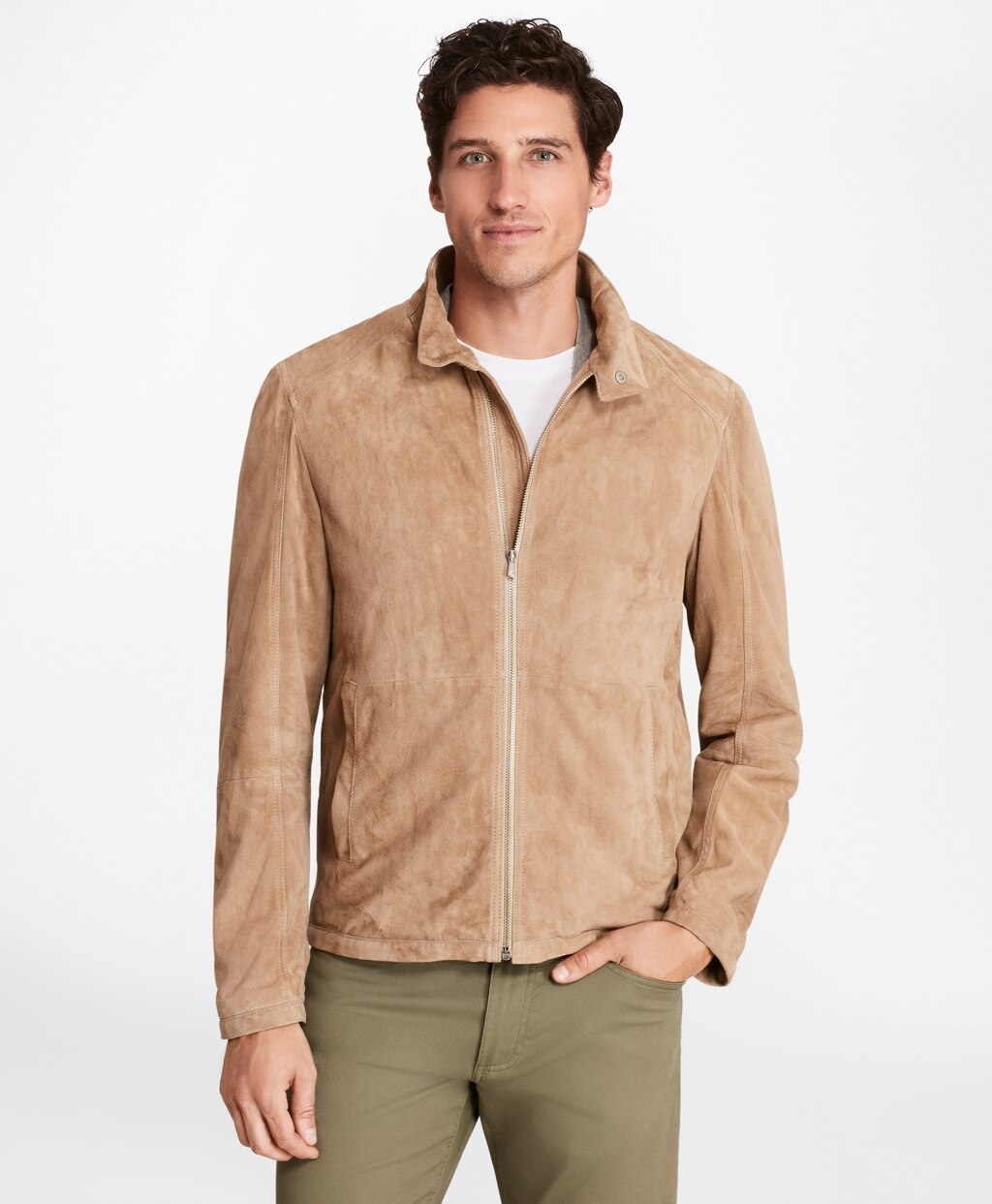 Brooks Brothers Men Suede Bomber Jacket