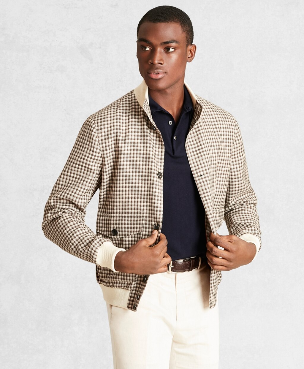 Brooks Brothers Men Golden Fleece® Wool Linen Houndstooth Bomber Jacket