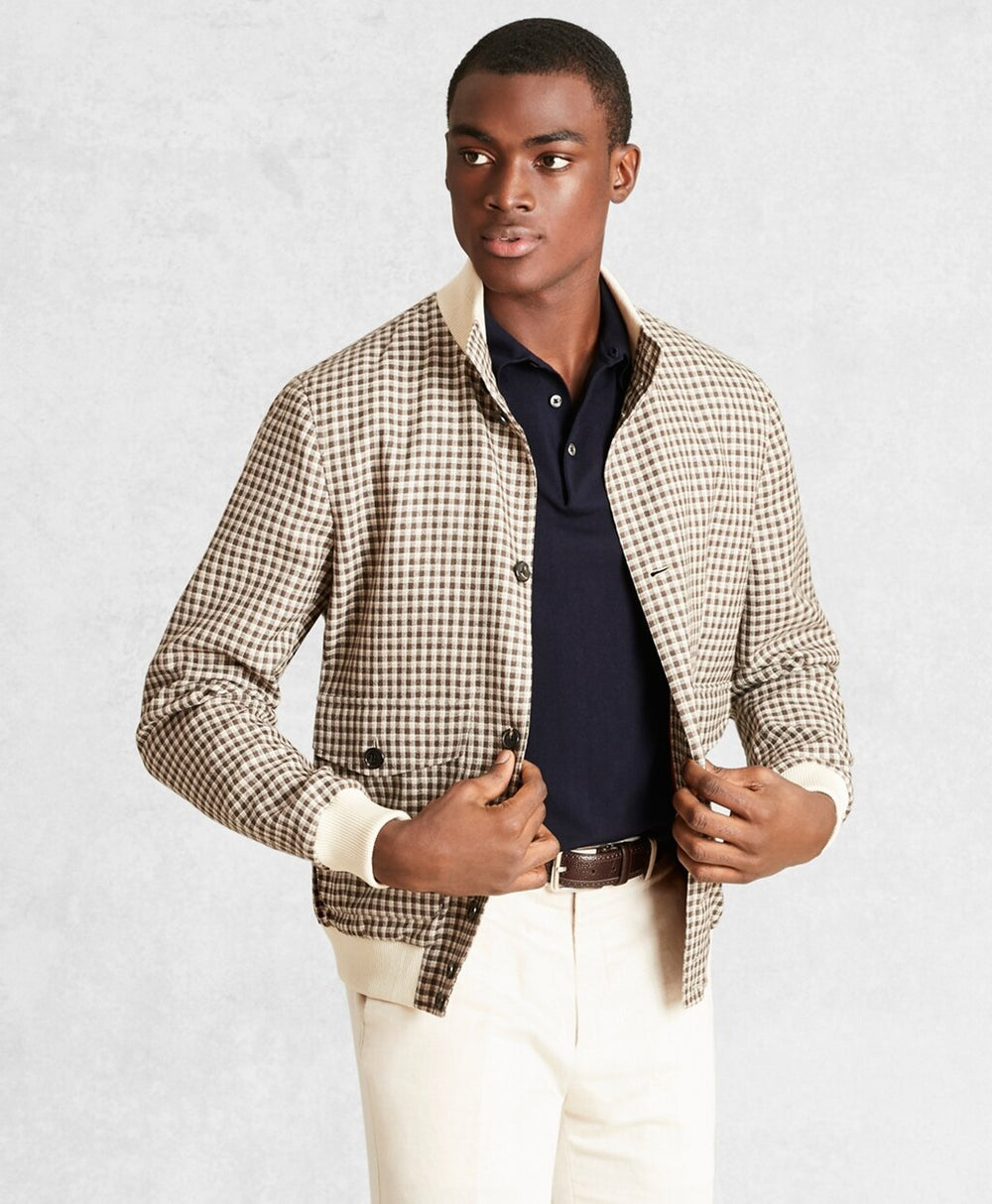 Brooks Brothers Men Golden Fleece® Wool Linen Houndstooth Bomber Jacket