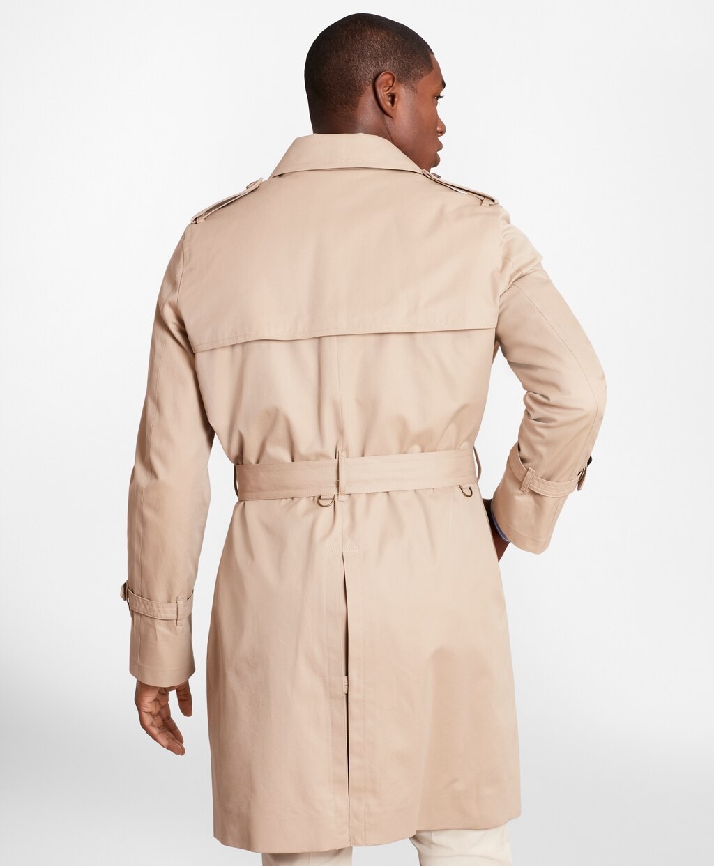 Brooks Brothers Men Double-Breasted Khaki Trench