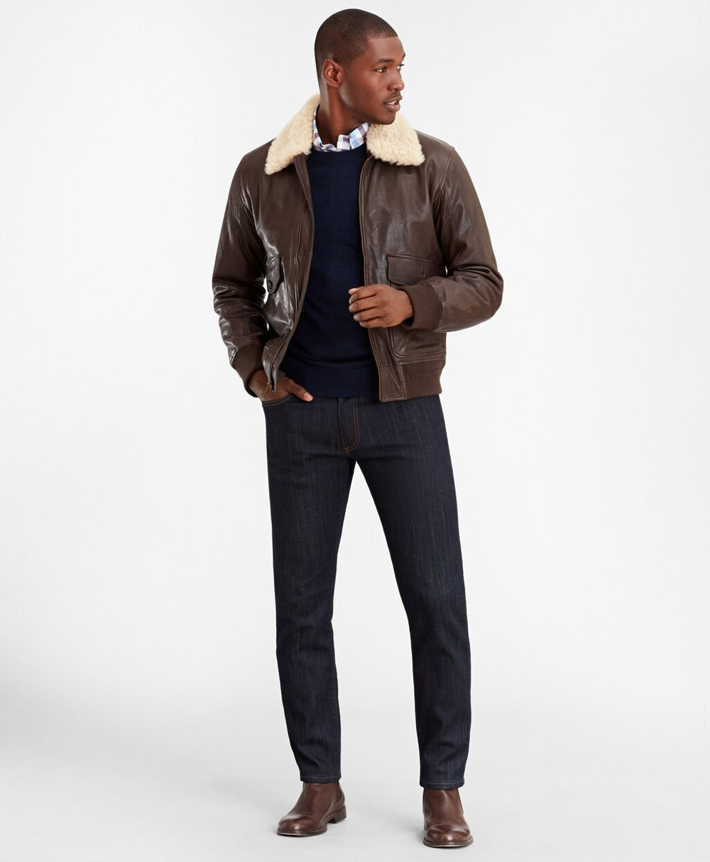 Brooks Brothers Men Leather Aviator Jacket