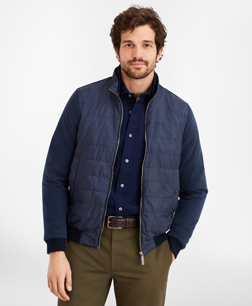 Brooks Brothers Men Mixed-Media Quilted Bomber Jacket