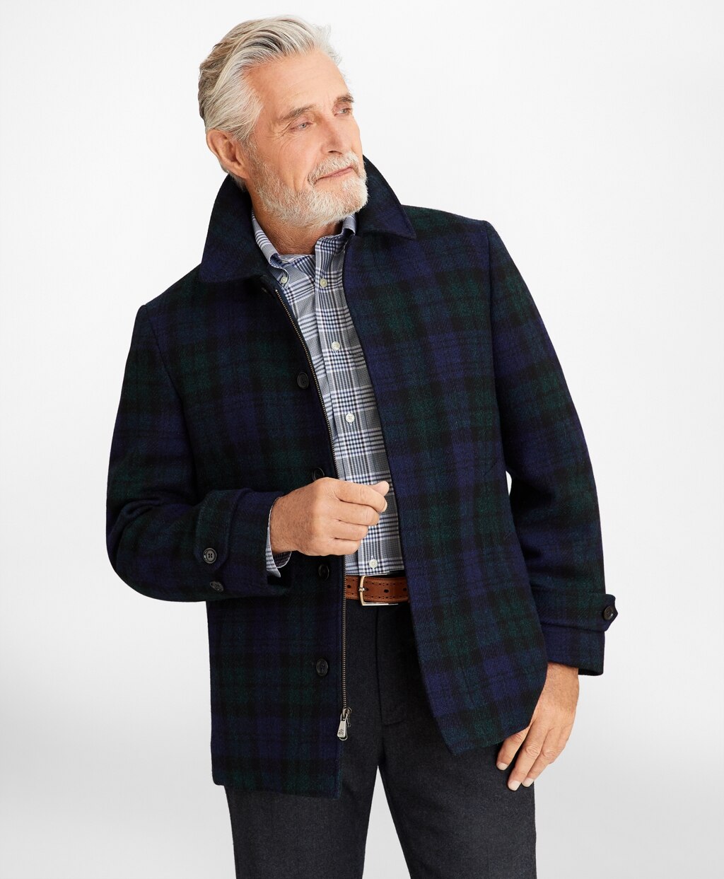 Brooks Brothers Men Harris Tweed Black Watch Walking Coat