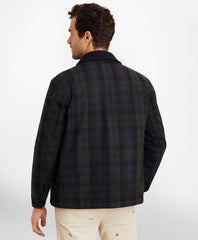 Brooks Brothers Men Black Watch Tartan Waxed Cotton Barn Coat