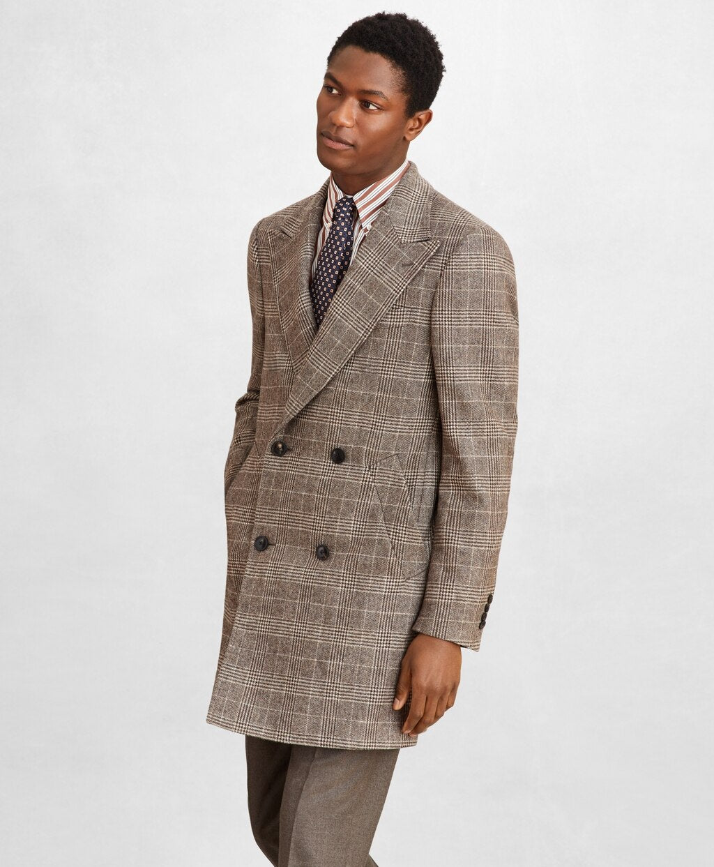 Brooks Brothers Men Golden Fleece® Double-Breasted Plaid Topcoat