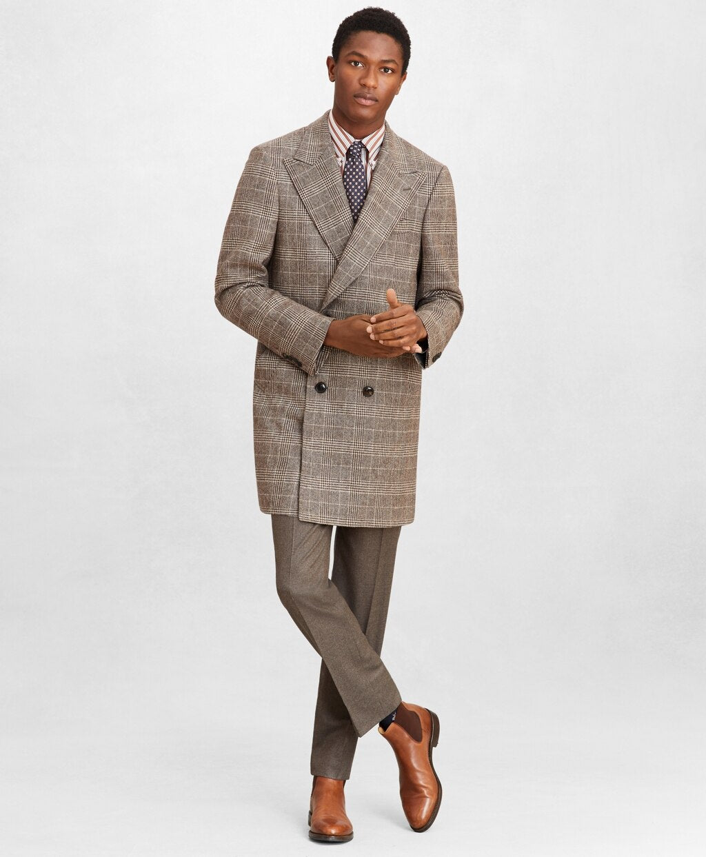 Brooks Brothers Men Golden Fleece® Double-Breasted Plaid Topcoat