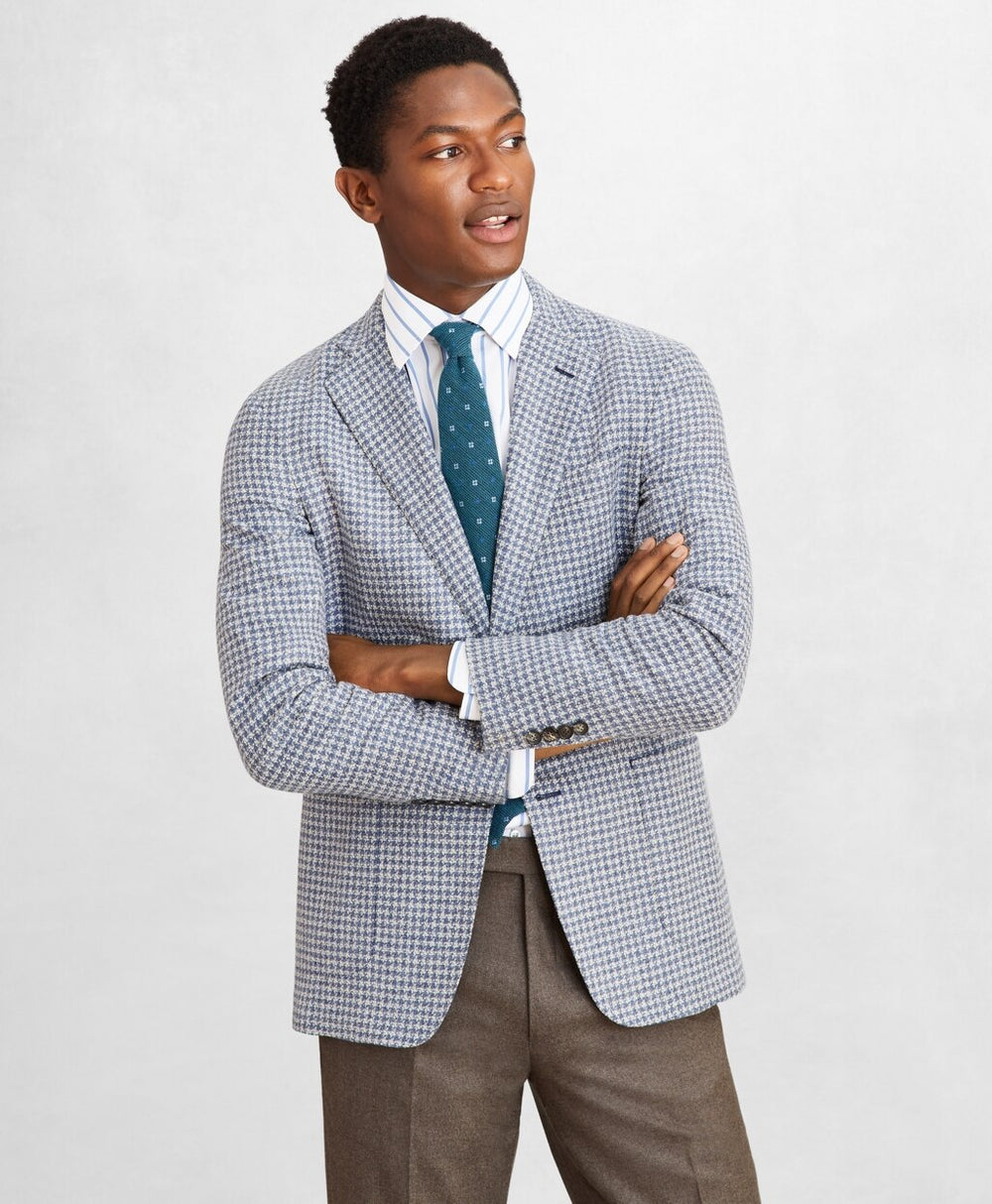Brooks Brothers Men Golden Fleece® Wool-Blend Houndstooth Blue Sport Coat