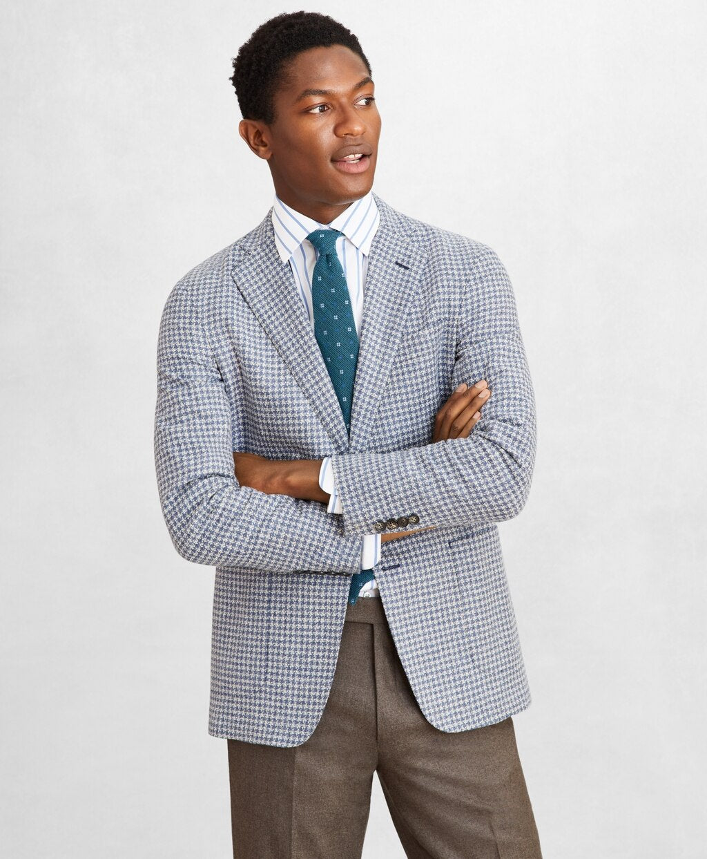 Brooks Brothers Men Golden Fleece® Wool-Blend Houndstooth Blue Sport Coat