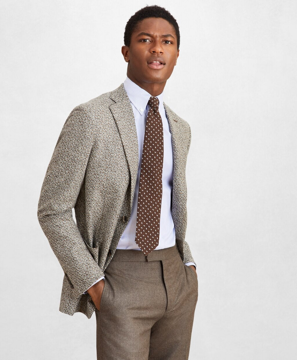 Brooks Brothers Men Golden Fleece® Wool-Blend Houndstooth Brown Sport Coat