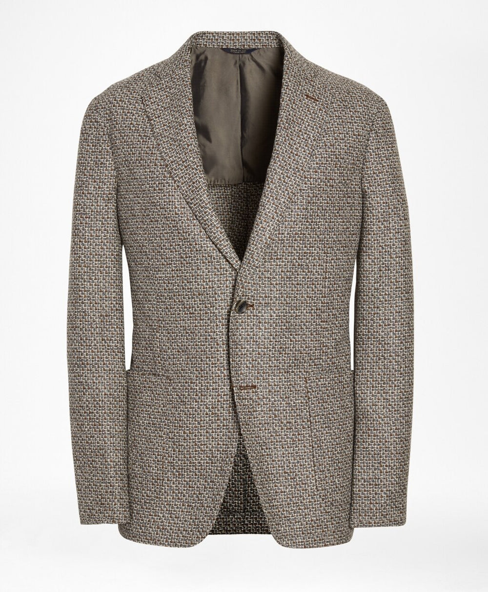 Brooks Brothers Men Golden Fleece® Wool-Blend Houndstooth Brown Sport Coat