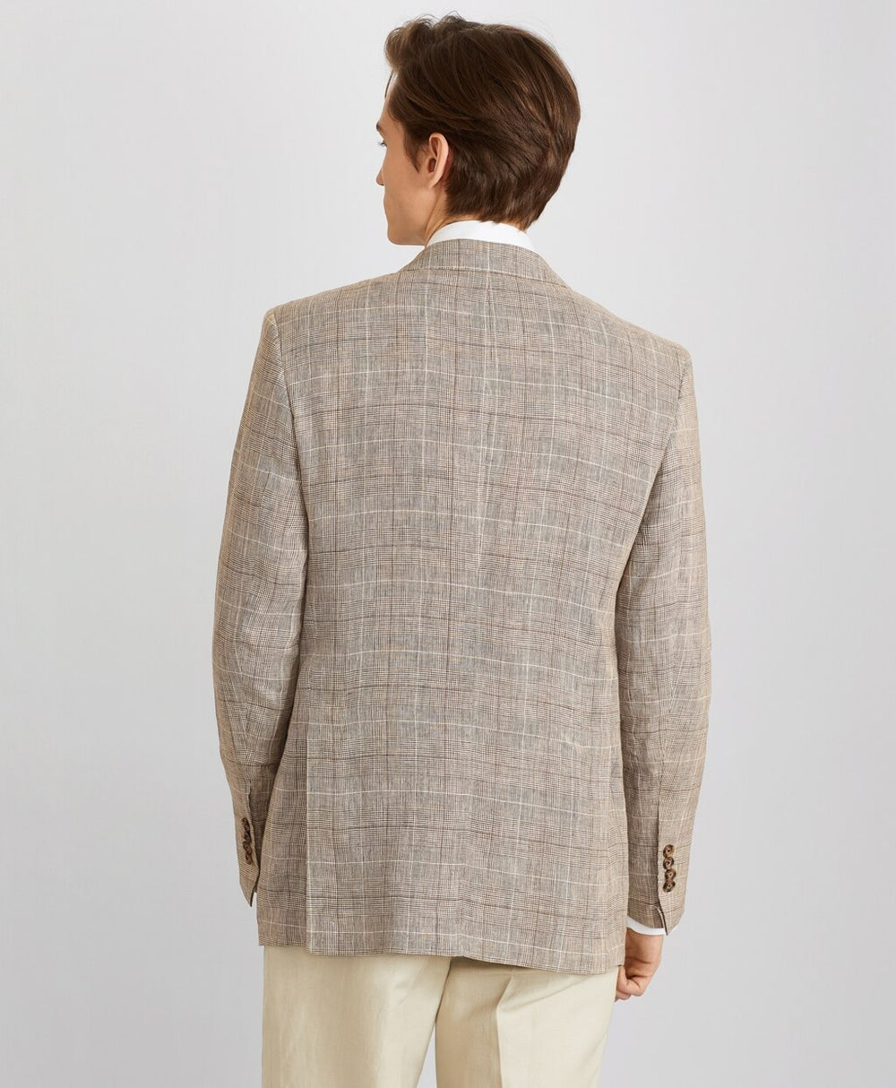 Brooks Brothers Men Milano Fit Three-Button Check Linen Sport Coat