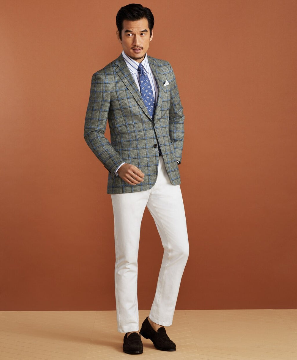 Brooks Brothers Men Golden Fleece® Linen-Cotton Plaid Sport Coat