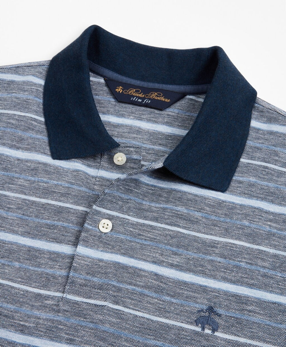 Brooks Brothers Men Slim Fit Cotton and Linen Stripe Polo Shirt