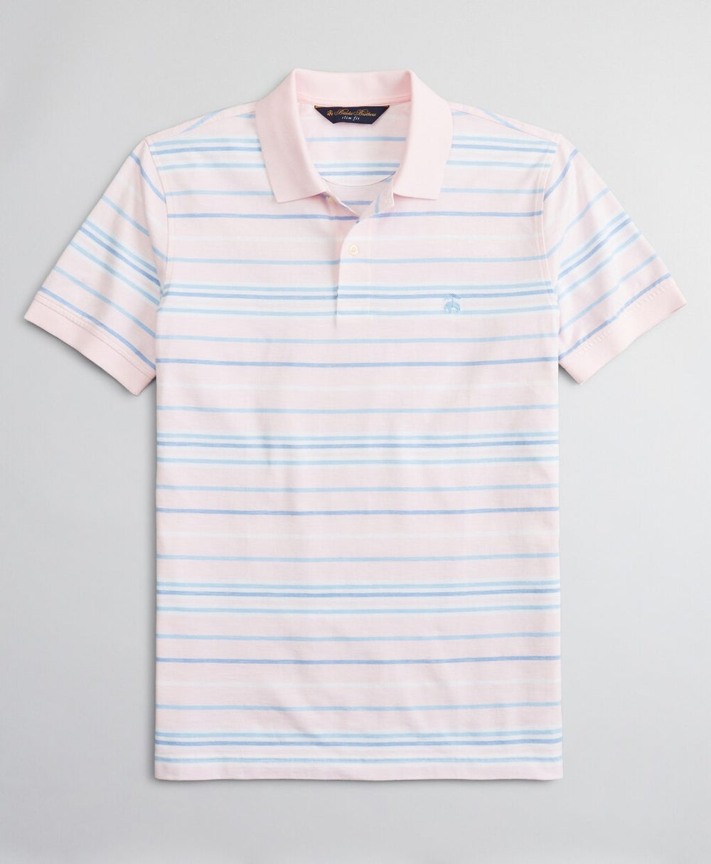 Brooks Brothers Men Slim Fit Cotton and Linen Slub Stripe Polo Shirt