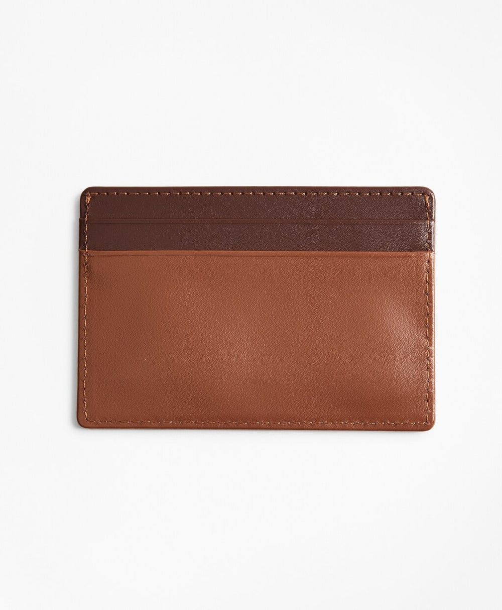 Brooks Brothers Men Embossed Leather Card Case Saddle Trim