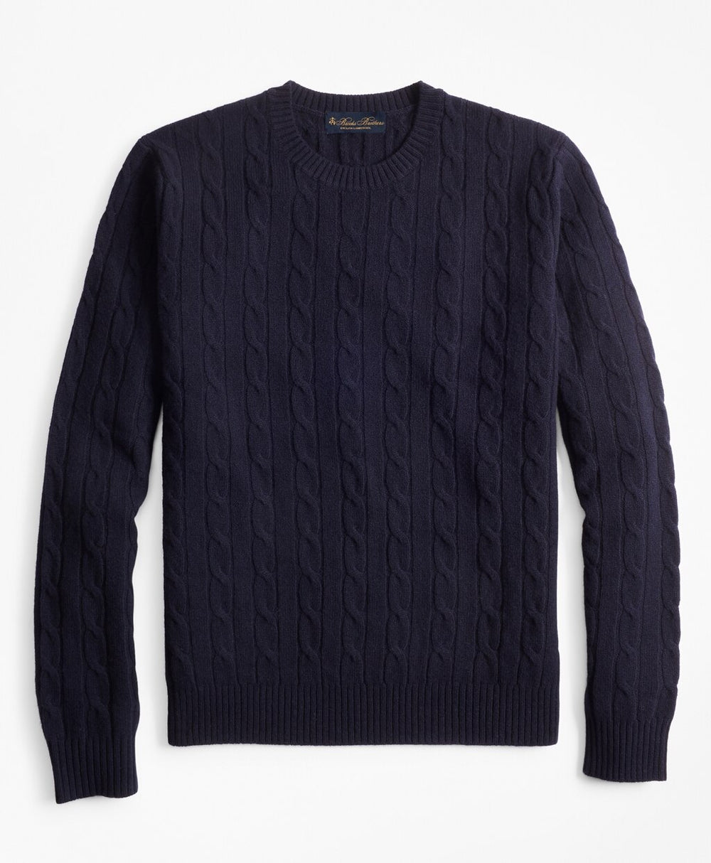 Brooks Brothers Men Lambswool Cable Crewneck Sweater