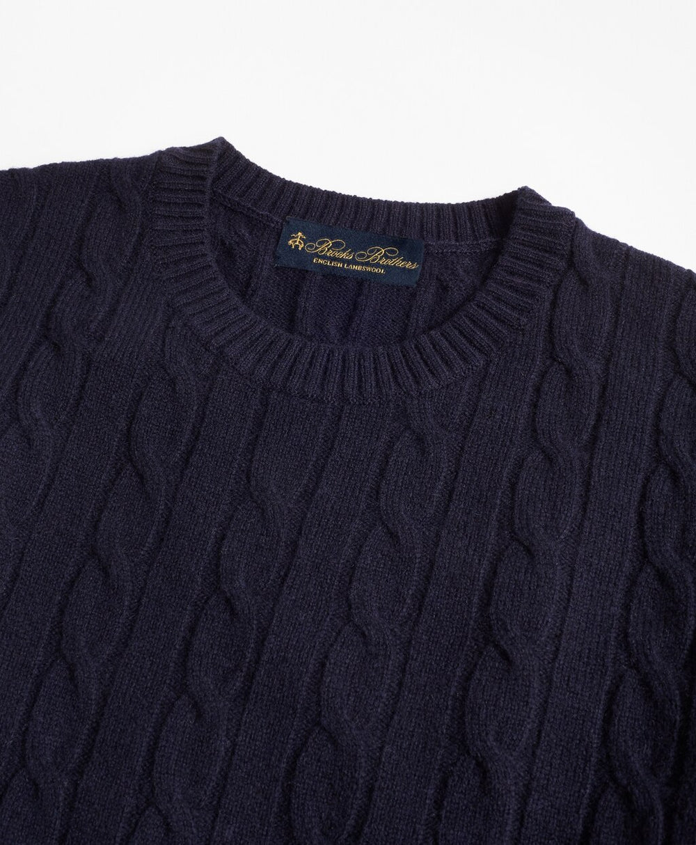 Brooks Brothers Men Lambswool Cable Crewneck Sweater