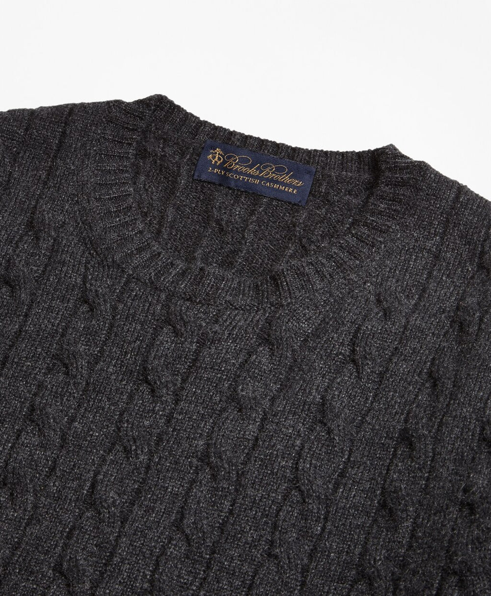 Brooks Brothers Men Cable-Knit Crewneck Cashmere Sweater