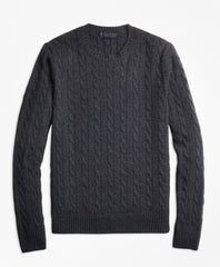 Brooks Brothers Men Cable-Knit Crewneck Cashmere Sweater