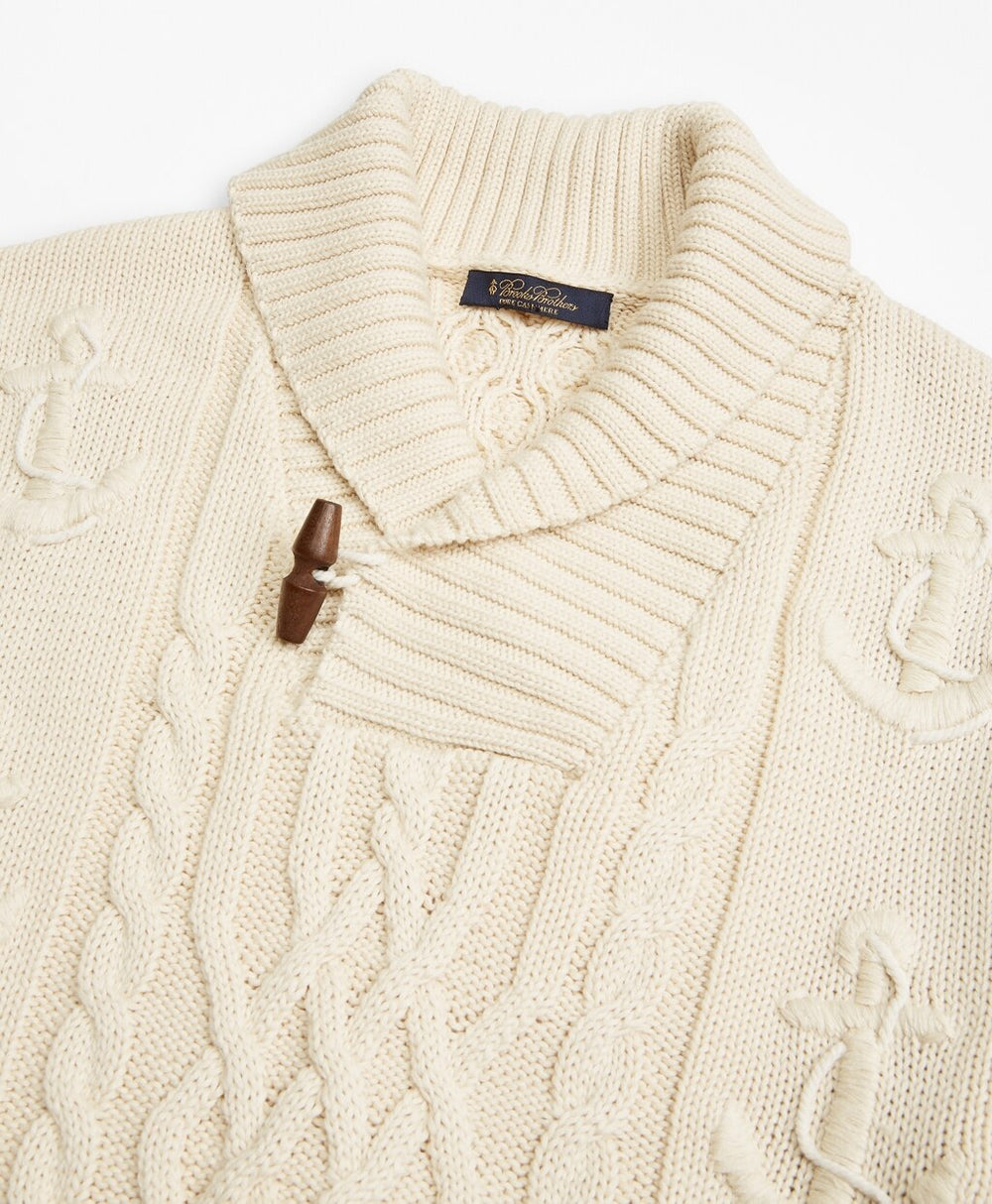Brooks Brothers Men Supima® Cotton Anchor Cable Shawl Collar Sweater